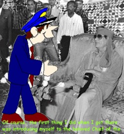 <div align="justify">Por supuesto que, la primera cosa que hice al llegar a Libia fue presentarme al jefe, Muamar el Gadafi, también conocido como 'El Loco de la Colina'.</div>